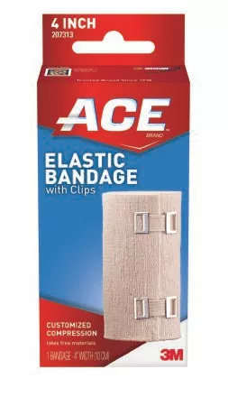 3M 207313 - ACE Elastic Bandage, with Metal Clips, 4" x 5 yds Stretched (2.5 yds Unstretched)