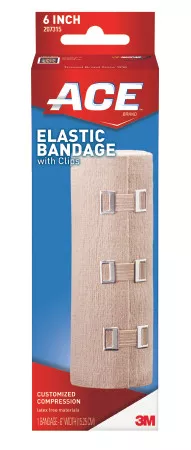 3M 207315 - Elastic Bandage 3M™ ACE™ 6 Inch X 5-1/3 Foot Standard Compression Clip Detached Closure Tan NonSterile