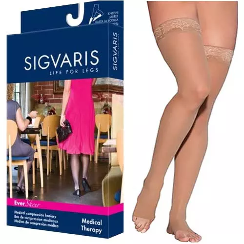 782n Style Sheer Thigh, 20-30mmhg, Open Toe, Medium, Long, Natural- 1 Each