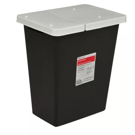 8 Gallon Black SharpSafety Waste Container with Hinged Lid 8607RC- Case of 10