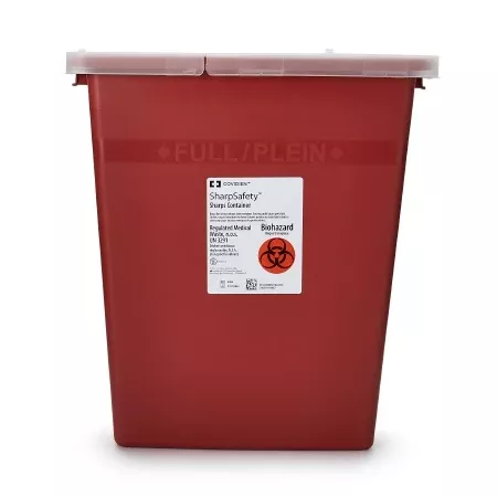 8 Gallon Monoject SharpSafety Sharps Containers, Hinged Lid, Red - 8980- Case of 10
