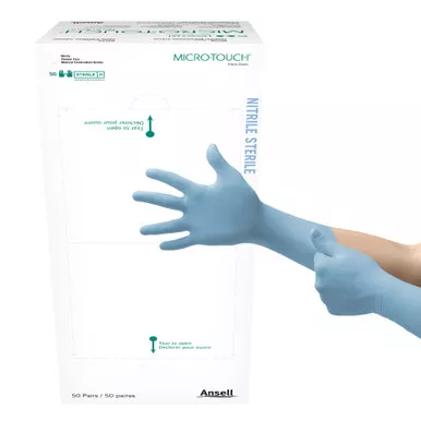 Ansell 6034151 - Exam Glove Micro-Touch Small Sterile Pair Nitrile Extended Cuff Length Textured Fingertips Blue Chemo Tested