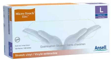 Ansell Exam Glove Micro-Touch Elite Large NonSterile Stretch Vinyl Standard Cuff Length Smooth Ivory Not Rated - Case of 1000 - 3093-CS