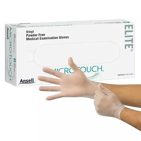 Ansell Exam Glove Micro-Touch Elite Medium NonSterile Stretch Vinyl Standard Cuff Length Smooth Ivory Not Rated - Box of 100 - 3092-BX