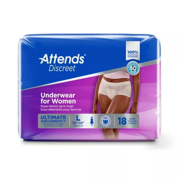 Attends Discreet Women's Underwear, Large- Package of 18