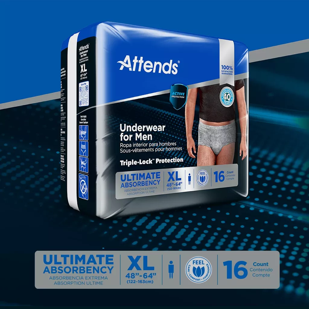 Attends Men's Underwear, XLarge- Package of 16