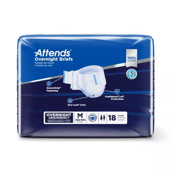 Attends Overnight Briefs, Overnight Absorbency, Medium- Pack of 18