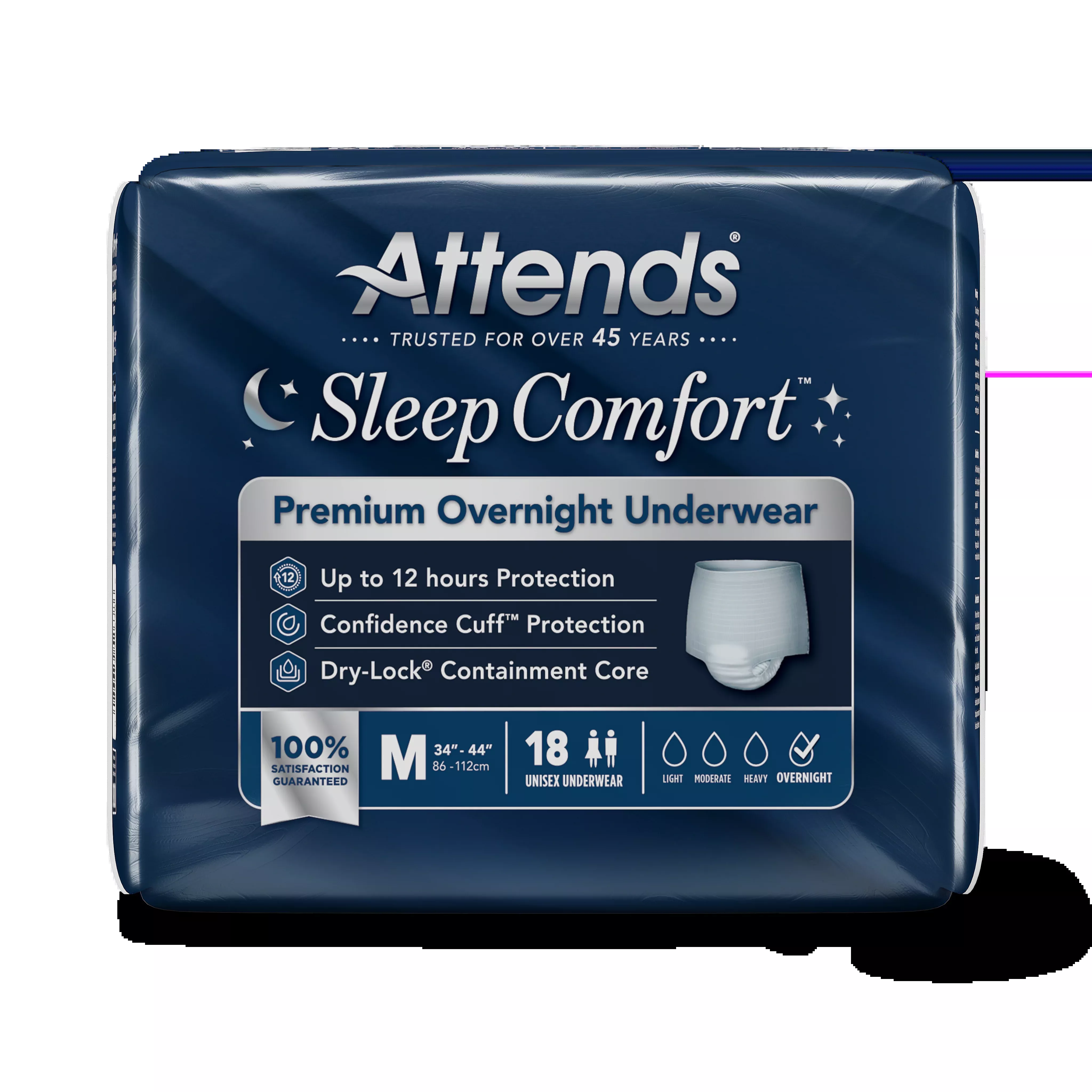 Attends Sleep Comfort™ Premium Overnight Underwear, Medium- Package of 18