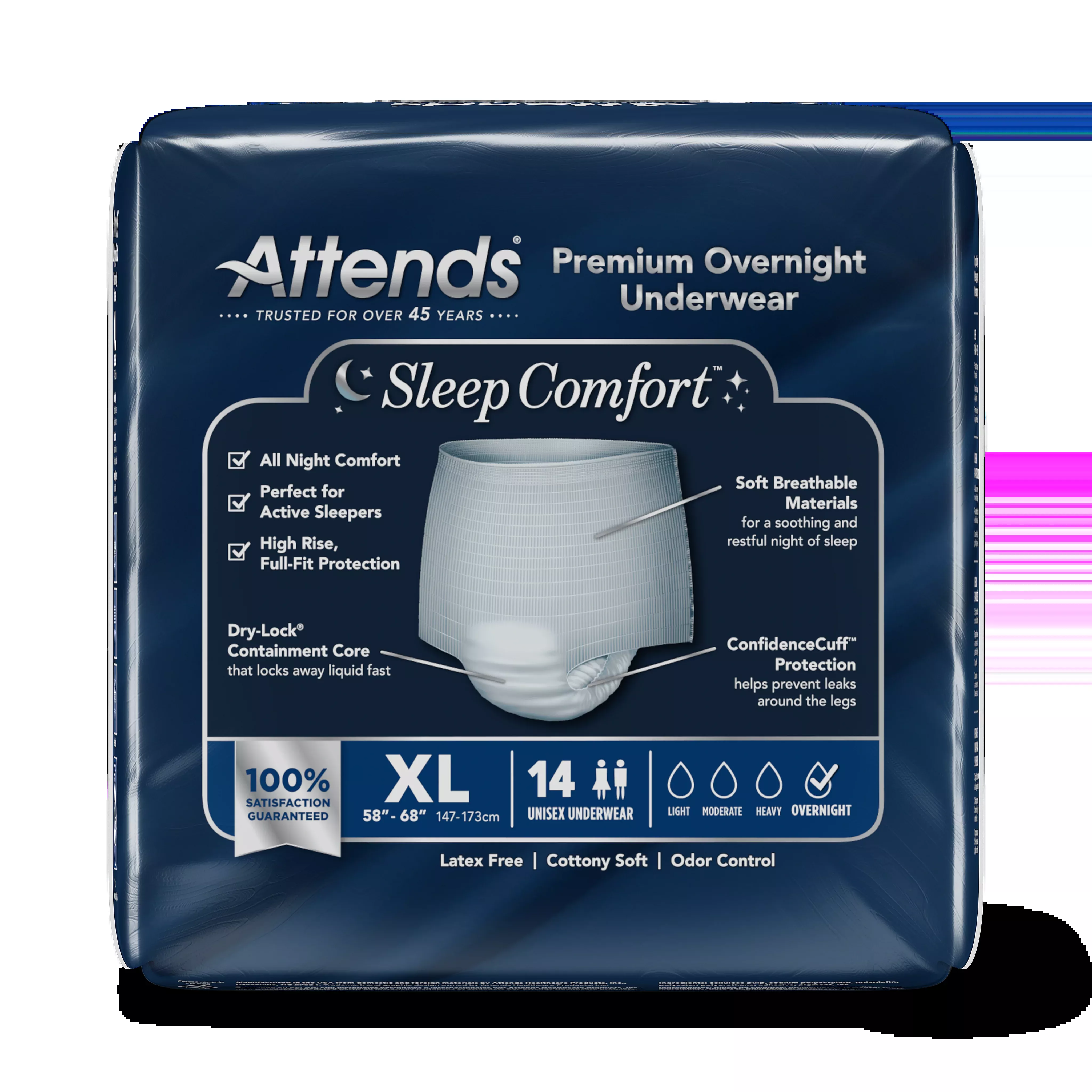 Attends Sleep Comfort™ Premium Overnight Underwear, X-Large- Package of 14