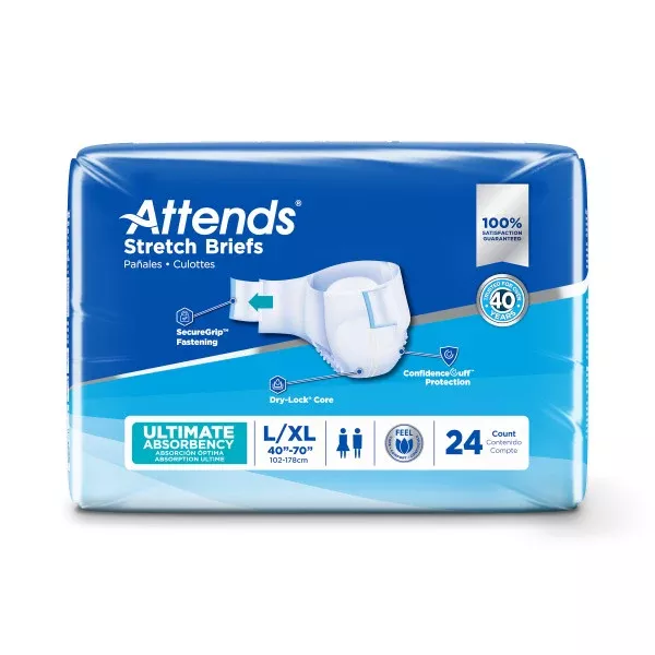 Attends Stretch Brief, Ultimate Absorbency, L/XL- Pack of 24
