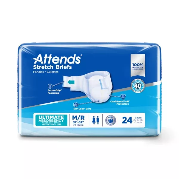 Attends Stretch Brief, Ultimate Absorbency, M/R- Package of 24