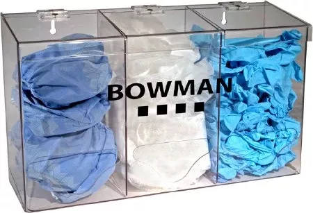 Bowman Manufacturing Protective Apparel Dispenser Bowman Horizontal Mounted 3-Box Capacity Clear 5-1/2 X 11 X 17-1/4 Inch Plastic - Each - BP-023-EA
