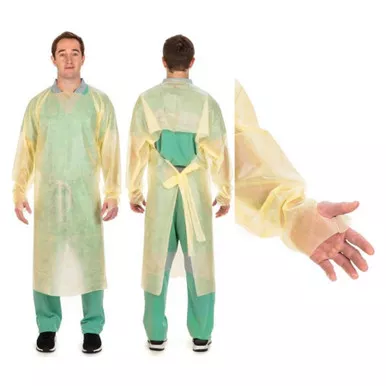 Cardinal Health 7211PG - Cardinal Poly-Coated Protective Gown, Open-Back, Over-the-Head, Thumbhooks, Yellow, Universal