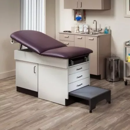 Clinton Industries Family Practice Exam Table with Step Stool Fixed Height - Each - 8890-BLK-SLTGRY-EA