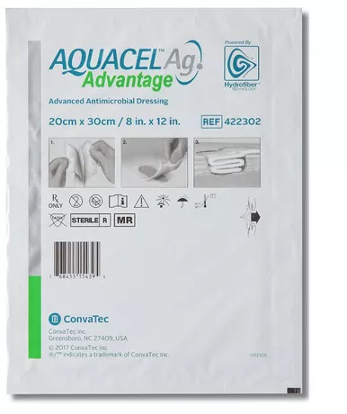 ConvaTec 422302 - Silver Hydrofiber Dressing Aquacel Ag Advantage 8 X 12 Inch Rectangle Sterile