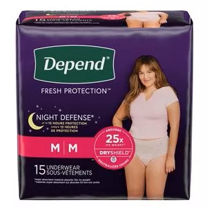 Depend Night Defense Underwear For Women, Overnight Absorbency, Blush, Medium, 31" - 37" Waist. Replaces 6947918- Pack(age) of 15