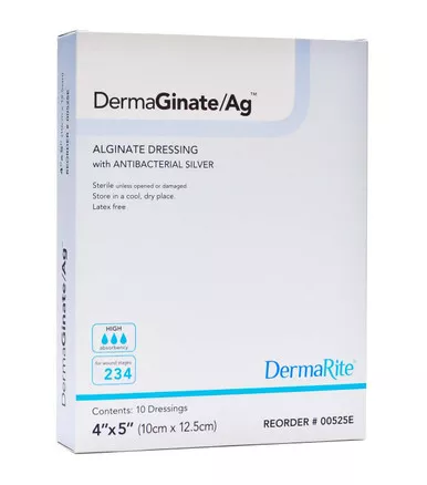 Dermarite 00525E - Silver Alginate Dressing DermaGinate/ Ag™ 4 X 5 Inch Rectangle Sterile