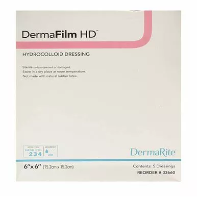 Dermarite 33660 - DermaFilm Hydrocolloid High Density Wound Dressing, 6" x 6"