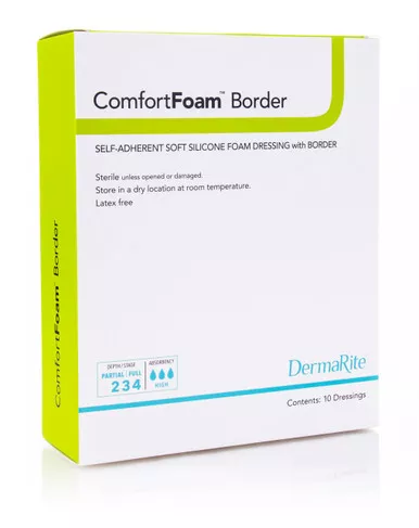 Dermarite 43480 - Silicone Foam Dressing ComfortFoam™ Border 4 X 8 Inch Rectangle Silicone Adhesive with Border Sterile