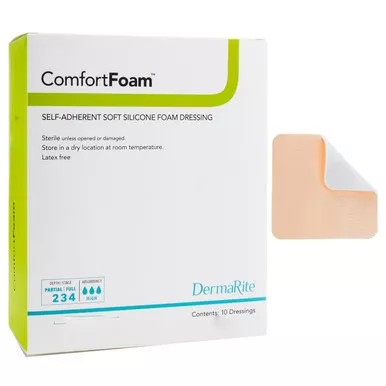 Dermarite 44450 - Silicone Foam Dressing ComfortFoam™ 4 X 5 Inch Rectangle Silicone Adhesive without Border Sterile