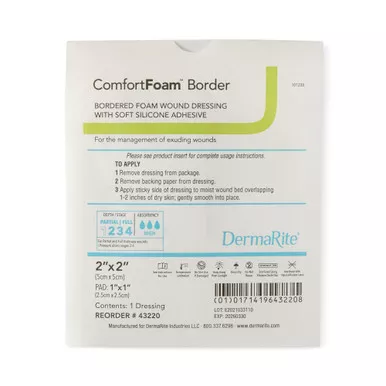 Dermarite 48220 - ComfortFoam Ag Silicone Foam Border Dressing, 2" x 2"