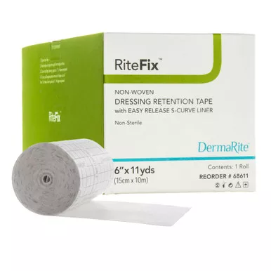 Dermarite 68611 - Dressing Retention Tape with Liner RiteFix™ Water Resistant Nonwoven 6 Inch X 11 Yard White NonSterile