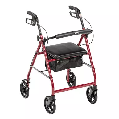 Drive Medical R728RD - Red Rollator Walker with Fold Up Removable Back Support Padded Seat
