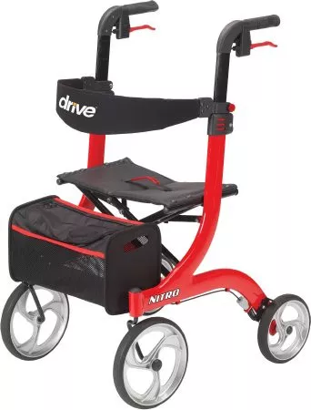 Drive Medical RTL10266 - 4 Wheel Rollator drive™ Nitro Red Adjustable Height / Folding Aluminum Frame