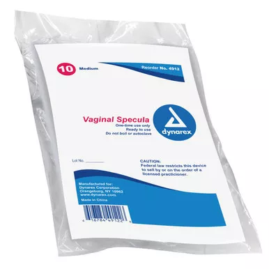 Dynarex 4912 - Vaginal Speculum dynarex Graves NonSterile Office Grade Polystyrene Medium Double Blade Duckbill Disposable Without Light Source Capability