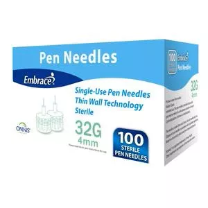 Embrace Pen Needles, 32g, 4mm, 100 Ct- Box of 100