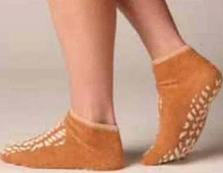 Fall Management Slipper Socks Terry Treads Large Beige Ankle High- Default Title