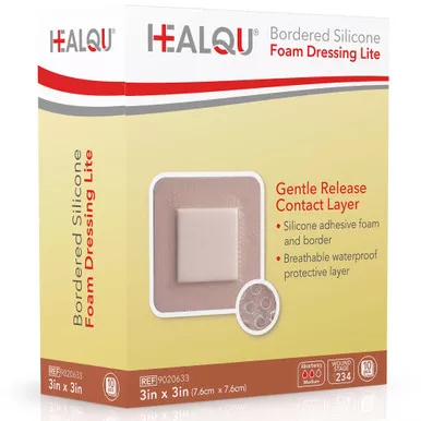 Healqu 9020633 - HEALQU Bordered Silicone Foam Dressing Lite 3in x 3in