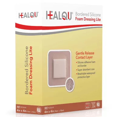 Healqu 9020644 - HEALQU Bordered Silicone Foam Dressing Lite 4in x 4in