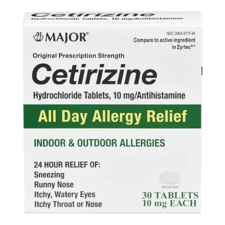 Major Cetirizine HCl 10 mg Tablet Bottle 30 Tablets- Default Title