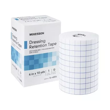 McKesson 16-4804 - Dressing Retention Tape with Liner McKesson Water Resistant Nonwoven / Printed Release Paper 4 Inch X 10 Yard White NonSterile