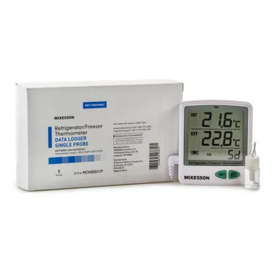 McKesson MCK80021P - Datalogging Refrigerator / Freezer Thermometer with Alarm McKesson Fahrenheit / Celsius -50° to +158°F (-50° to +70°C) Flip-out Stand Battery Operated