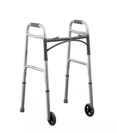 MedaCure AW5W - Adult 2 Button Folding Walker with 5″ Wheels