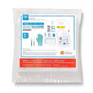 Medline 100% Silicone 1-Layer Foley Catheter Tray with Drain Bag - Total 1-Layer Catheter Trays with Drain Bag, Peri Wipe, Vented Tubing, Centurion Securement Device and 100% Silicone Foley Catheter, 18 Fr, 10 mL - URO180718CN
