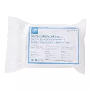 Medline 100% Silicone 2-Layer Foley Catheter Tray with Drain Bag - 2-Layer Tray with Drain Bag with Antireflux Tower and 100% Silicone Foley Catheter, 14 Fr, 10 mL, Luer Lock - URO1SPSDB14