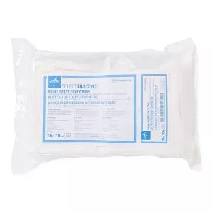 Medline 100% Silicone 2-Layer Foley Catheter Tray with Urine Meter - Two-Layer Tray with 400 mL Urine Meter with 2, 500 mL Drain Bag and 100% Silicone Foley Catheter, 18 Fr, 10 mL - DYND1518SIL