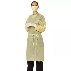 Medline AAMI Level 2 Isolation Gowns - Medium-Weight AAMI Level 2 Isolation Gown with Thumb Loop Wrists, Individually Folded, Yellow, Size RE - NONLV200TL