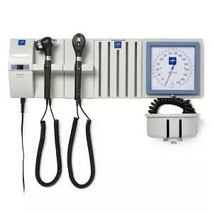 Medline Co-Label Diagnostic Wallboard Systems - Diagnostic Wall System with 2 Handles, L2 LED Otoscope Head, L2 Xenon Ophthalmoscope Head, Specula Dispenser, Oral Thermometer, and Aneroid BP Device - 3653-L2X2-SDBXU
