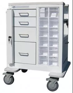 Medline Co-Label Phlebotomy Carts - Phlebotomy Carts, 4 Drawer with Gatelock, 12 Clear Plastic Tilt Bins, Lock Area for Sharps Container, Waste Bin, Key Lock - MSWA-3469-WHT