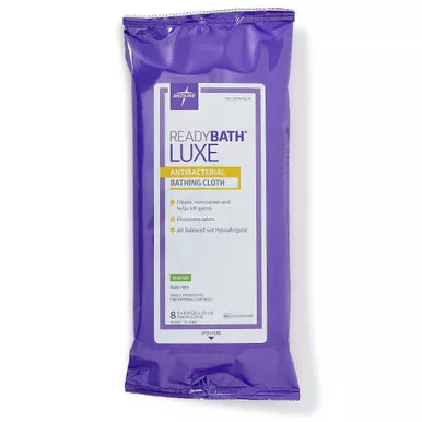Medline MSC095100 - Rinse-Free Bath Wipe ReadyBath Luxe Soft Pack BZK (Benzalkonium Chloride) Scented 8 Count