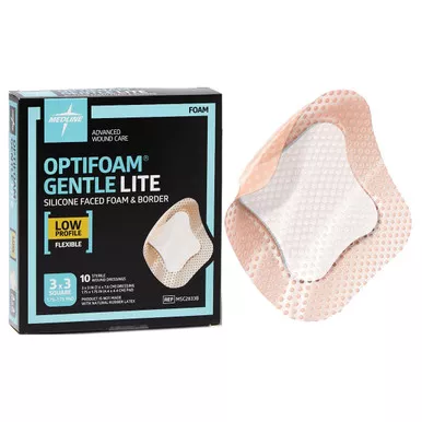 Medline MSC2833B - Optifoam Gentle Lite Foam Dressing with Border, 3" x 3"