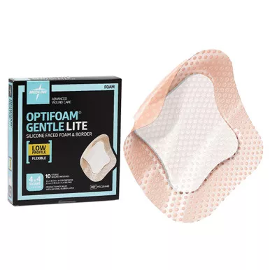 Medline MSC2844B - Optifoam Gentle Lite Foam Dressing with Border, 4" x 4"
