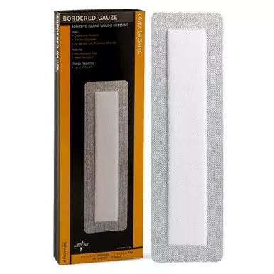 Medline MSC32414 - Bordered Gauze Adhesive Island Wound Dressing, 4" x 14"