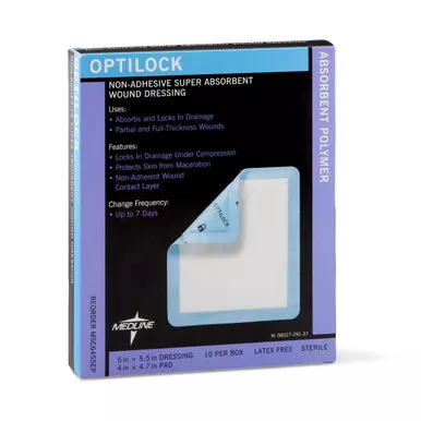 Medline MSC6455EP - OptiLock Non-Adhesive Dressing, 5" x 5-1/2" with 4" x 4.7" Pad - Replaces 60MSC6455EPZ