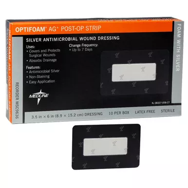 Medline MSC9636 - Optifoam AG+ Silver Antimicrobial Post-Op Wound Strip, 3.5" x 6"