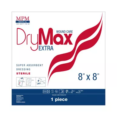 MPM MP00702 - Super Absorbent Dressing DryMax Extra 8 X 8 Inch Polypropylene / Sodium Polyacrylate / Cellulose Pulp / Polyolefine Square Sterile